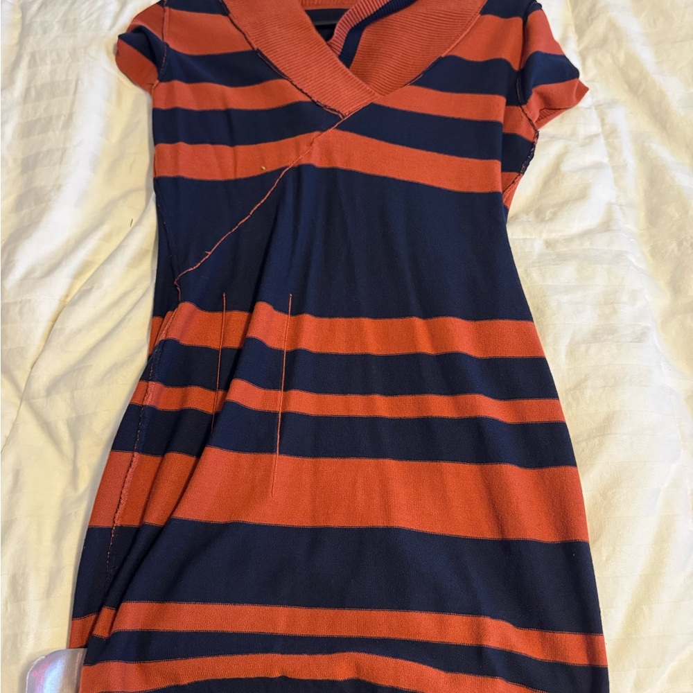 Chic Orange and Navy Striped Dress